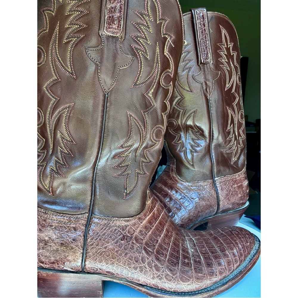 Lucchese Brown Croc Leather Cowboy Boots